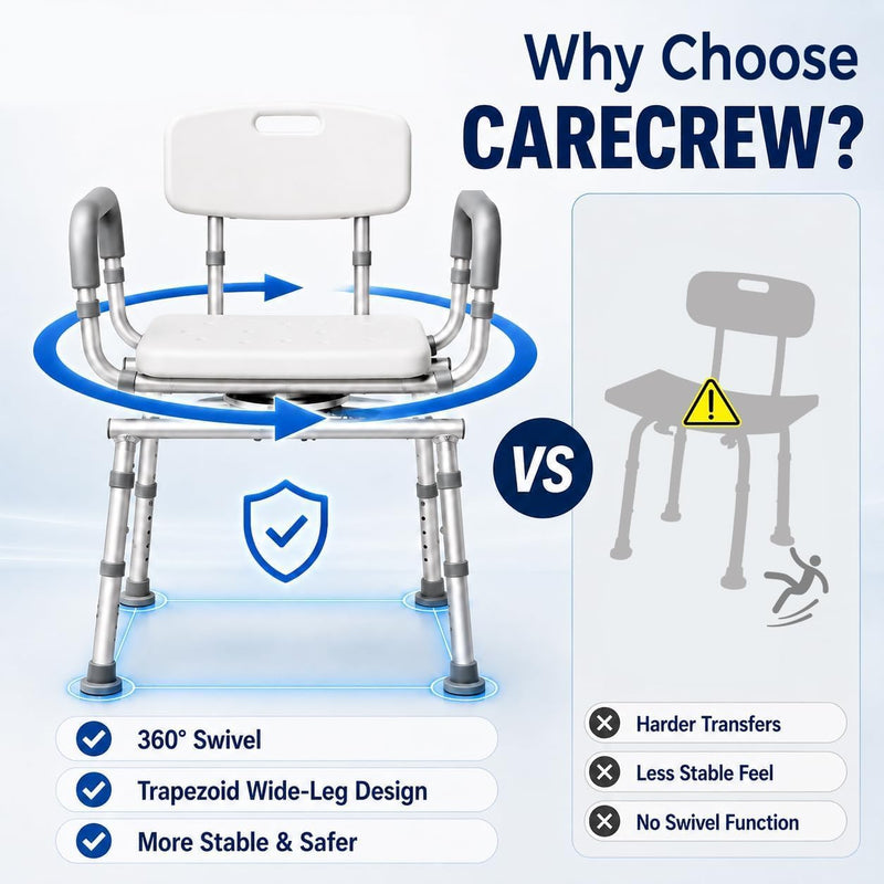 Adjustable Swivel Shower Chair with Arms and Back