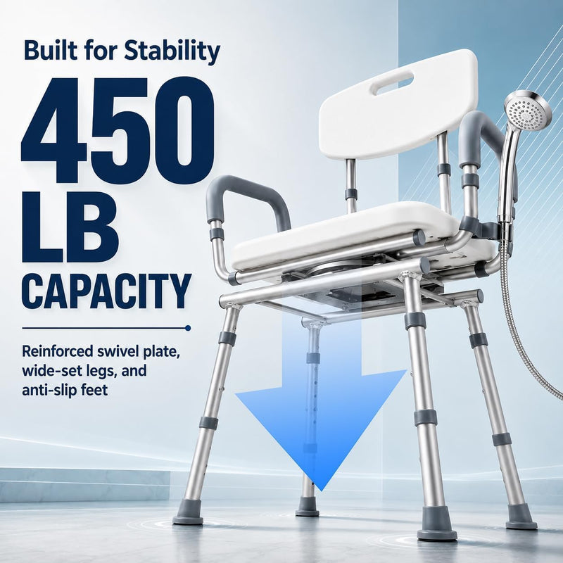 Adjustable Swivel Shower Chair with Arms and Back