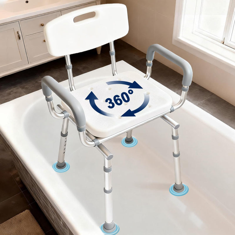 Adjustable Swivel Shower Chair with Arms and Back