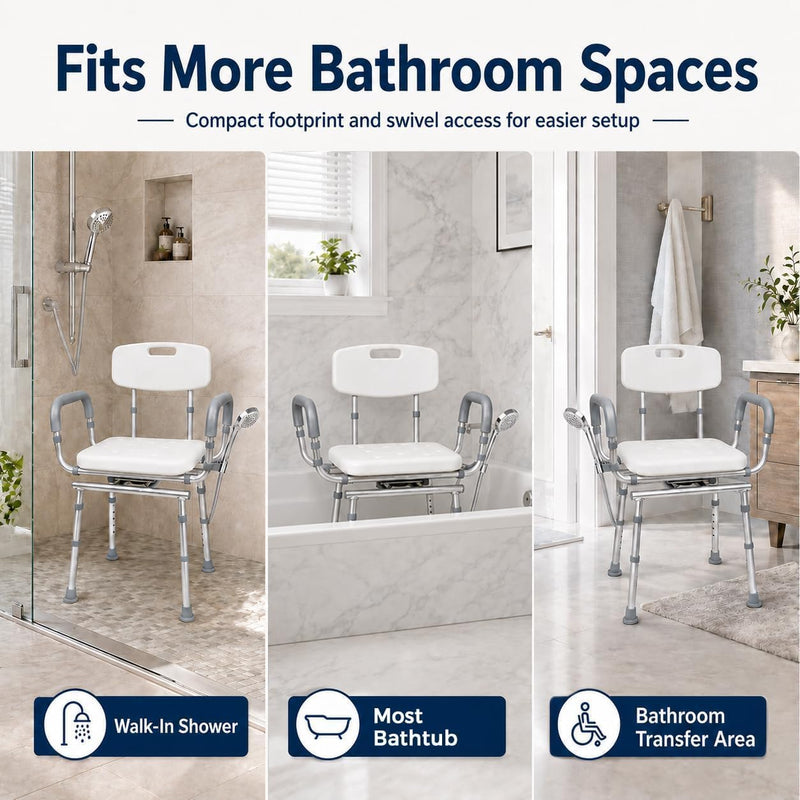 Adjustable Swivel Shower Chair with Arms and Back