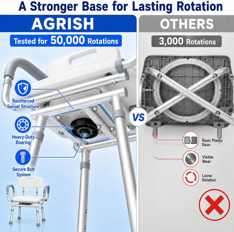 Adjustable Swivel Shower Chair with Arms and Back