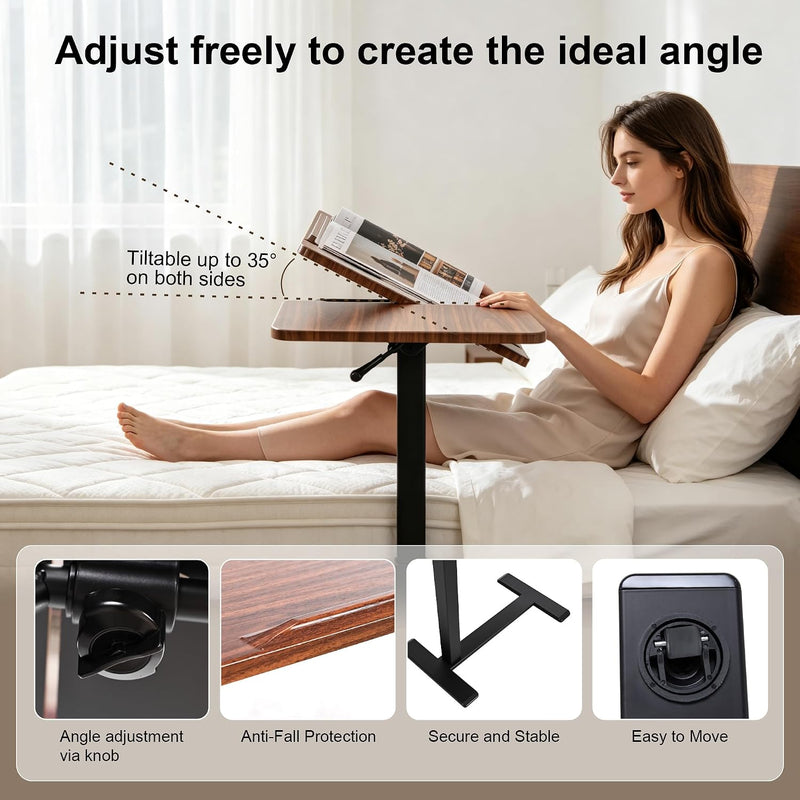 Adjustable Tilt Overbed Standing Side Table with Wheels