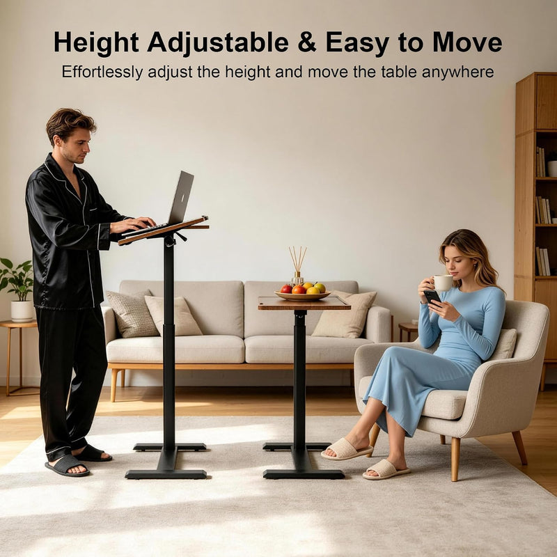 Adjustable Tilt Overbed Standing Side Table with Wheels