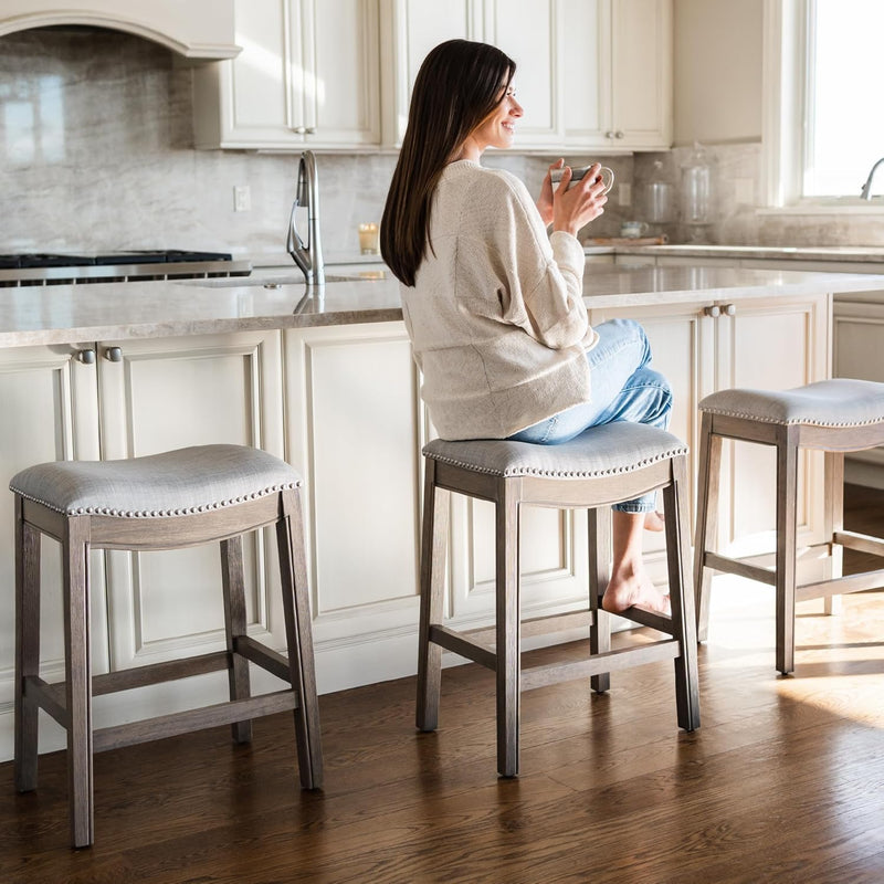 Adrien Counter Height Upholstered Backless Saddle