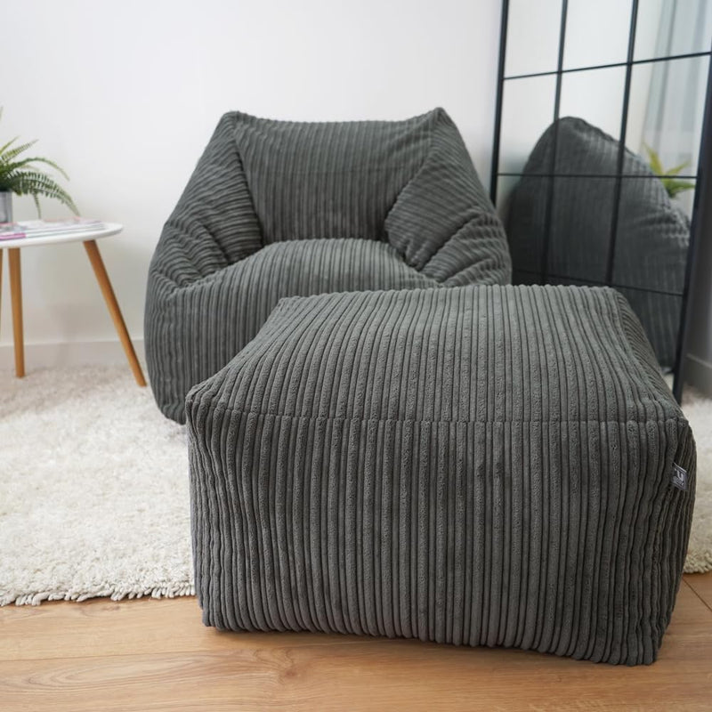 Rucomfy Adult Large Armchair Beanbag Soft Corduroy Slate
