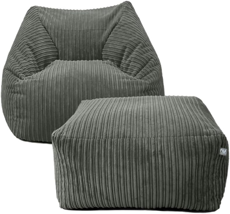 Rucomfy Adult Large Armchair Beanbag Soft Corduroy Slate