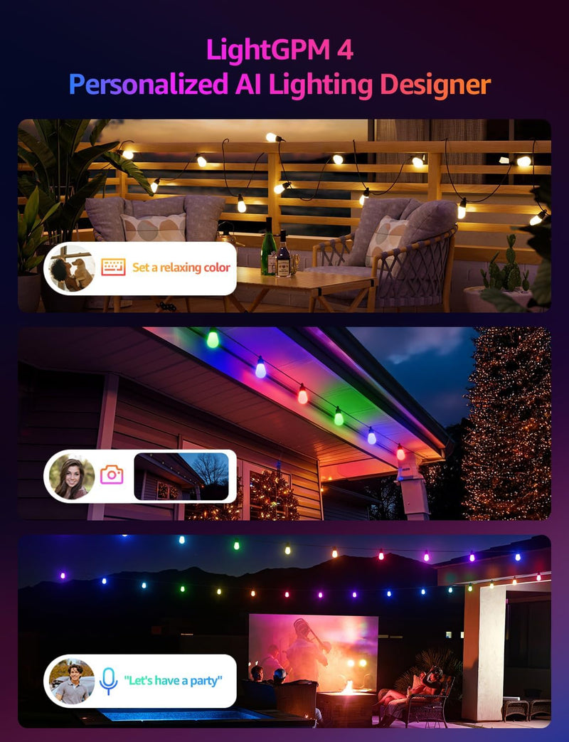 Ai Festoon Lights Outdoor 15m RGB+ic Warm Waterproof