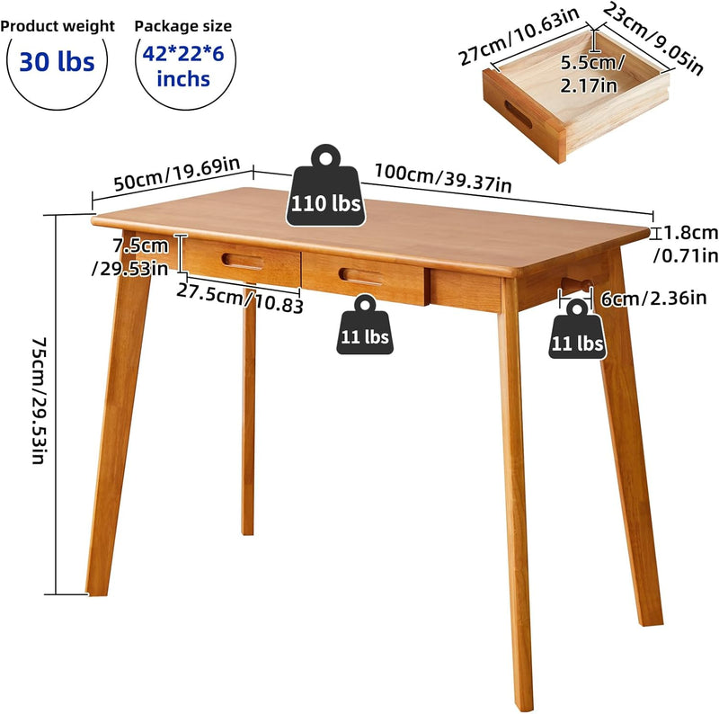 Wood Writing Desk with Drawer and Hanging Rod