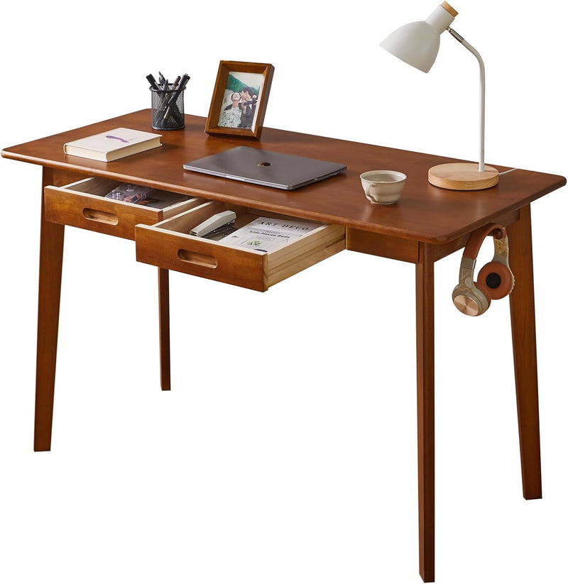 Wood Writing Desk with Drawer and Hanging Rod