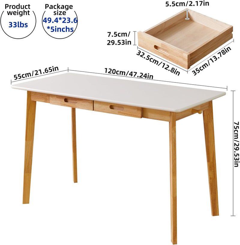 Wood Writing Desk with Drawer and Hanging Rod