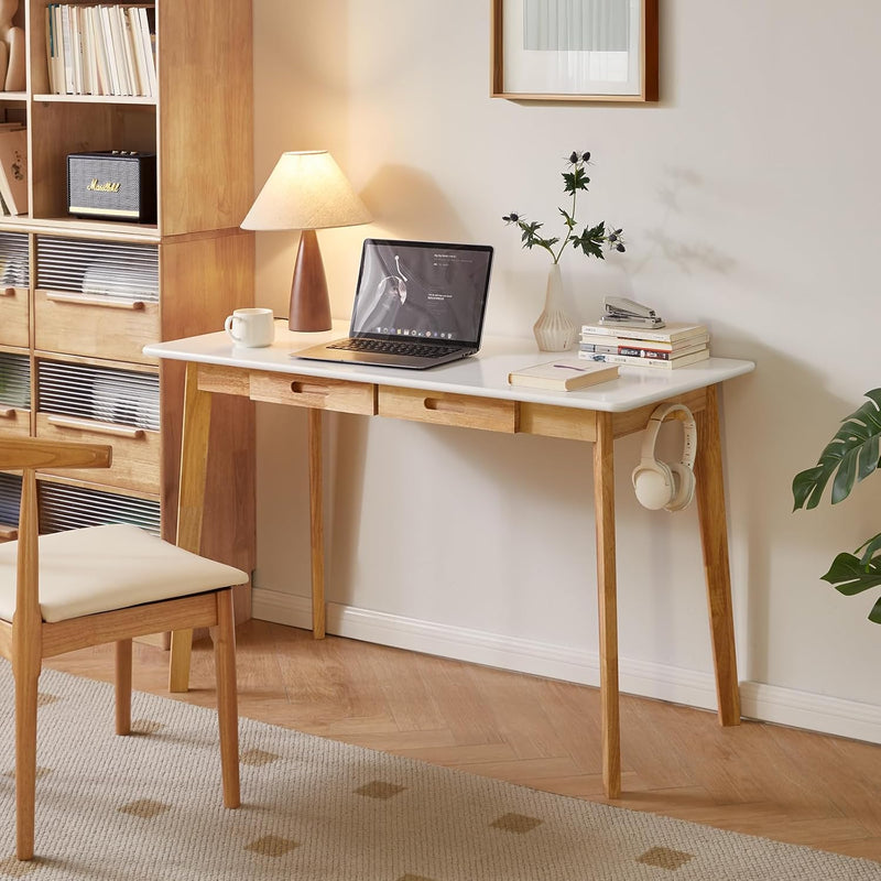 Wood Writing Desk with Drawer and Hanging Rod
