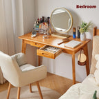 Wood Writing Desk with Drawer and Hanging Rod