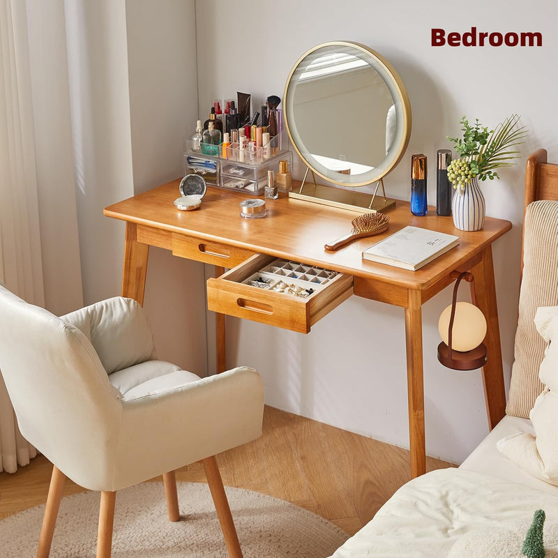 Wood Writing Desk with Drawer and Hanging Rod