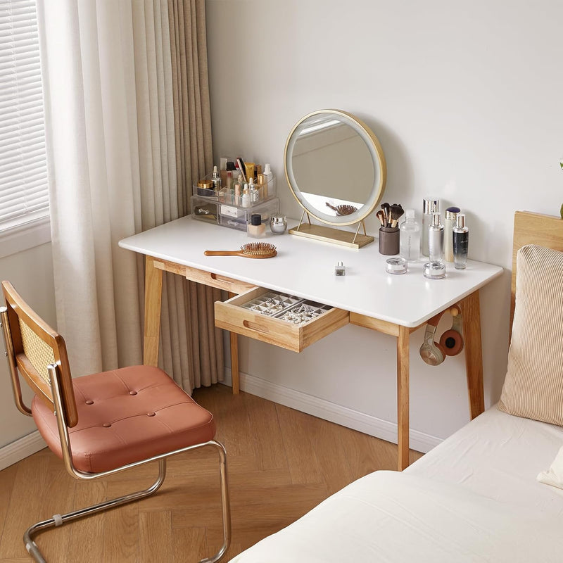 Wood Writing Desk with Drawer and Hanging Rod