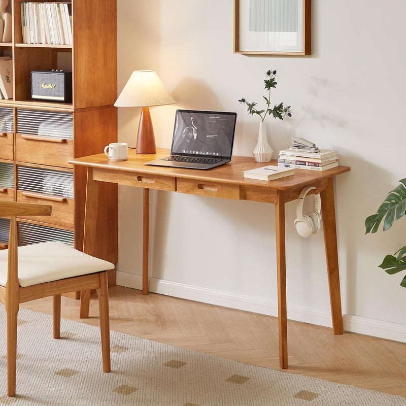 Wood Writing Desk with Drawer and Hanging Rod