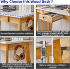 Wood Writing Desk with Drawer and Hanging Rod