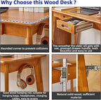 Wood Writing Desk with Drawer and Hanging Rod