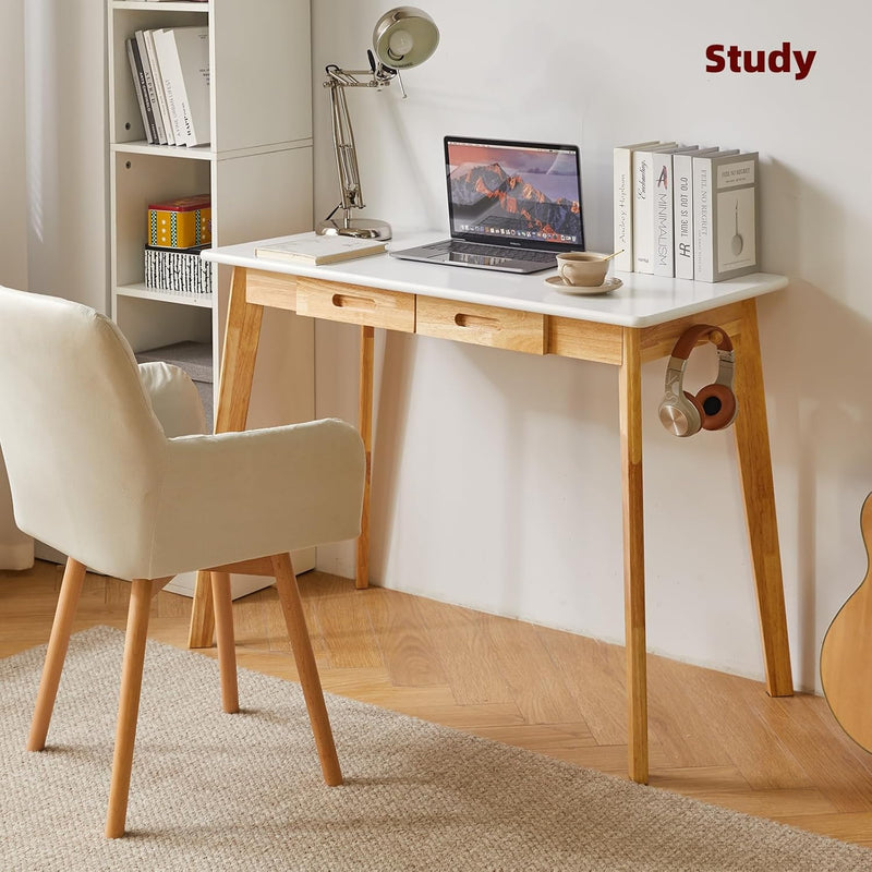 Wood Writing Desk with Drawer and Hanging Rod
