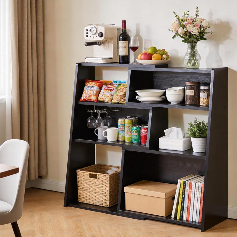 Wooden Expandable Bookcase 3-Tier Storage Shelf with 6