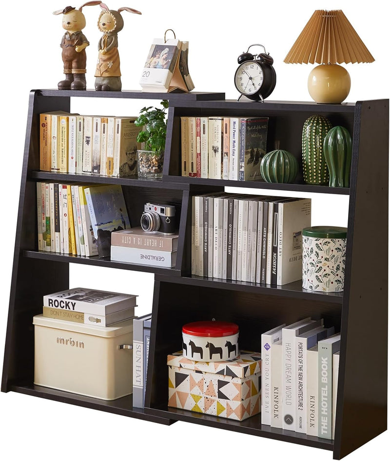 Wooden Expandable Bookcase 3-Tier Storage Shelf with 6