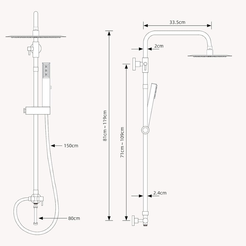All Metal Rainfall Shower Set 4 Modes Handheld