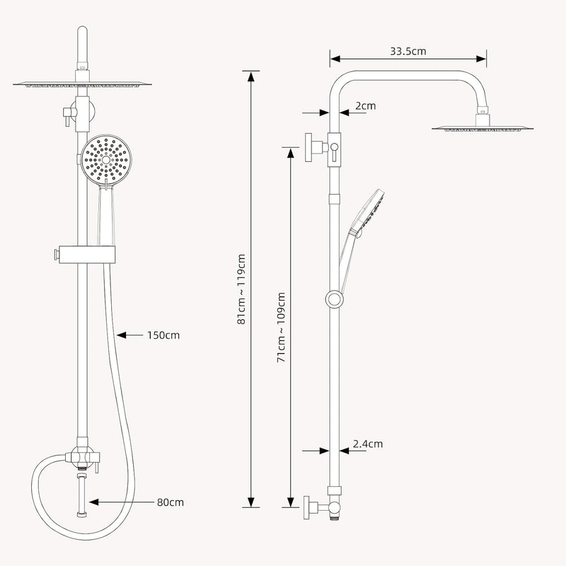 All Metal Rainfall Shower Set 4 Modes Handheld