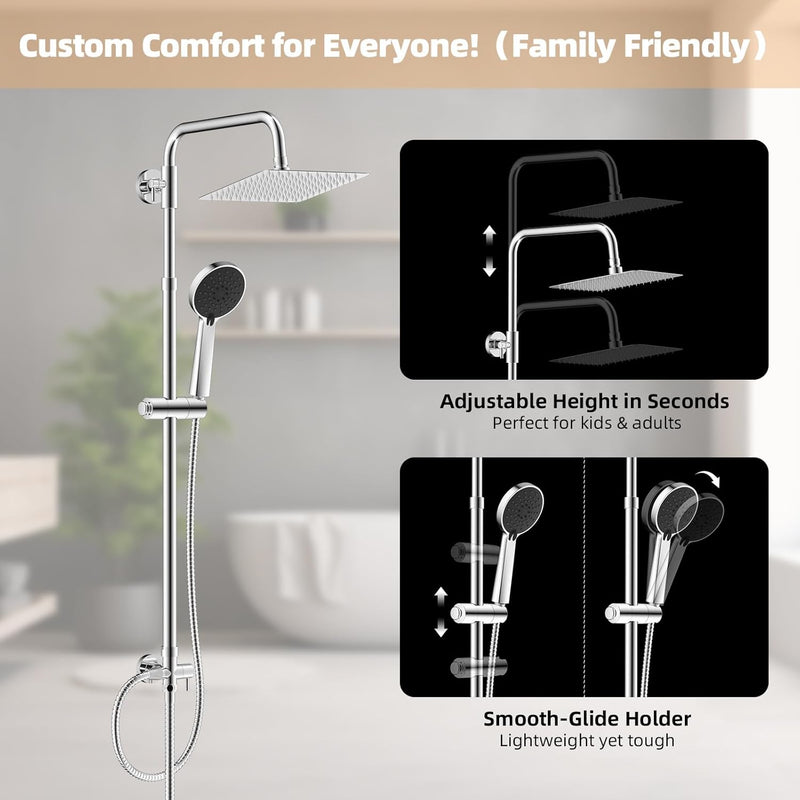 All Metal Rainfall Shower Set 4 Modes Handheld