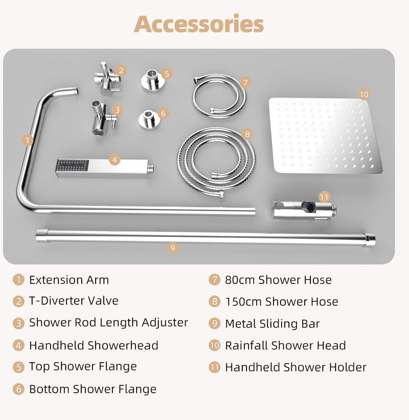 All Metal Rainfall Shower Set 4 Modes Handheld