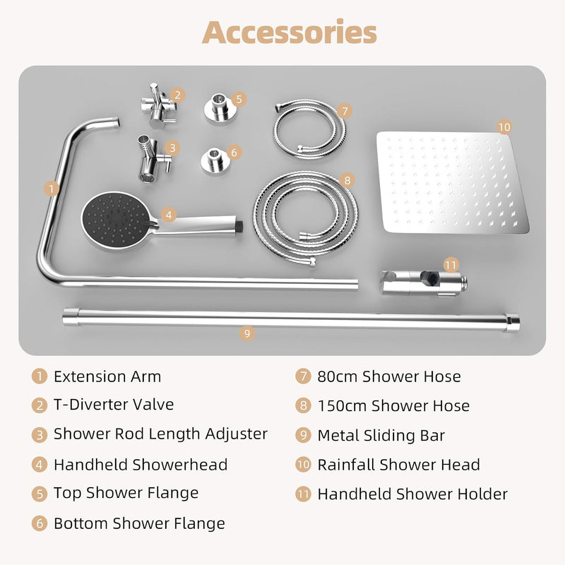 All Metal Rainfall Shower Set 4 Modes Handheld