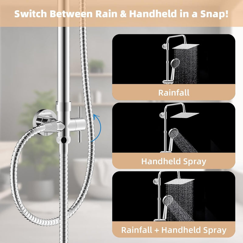 All Metal Rainfall Shower Set 4 Modes Handheld