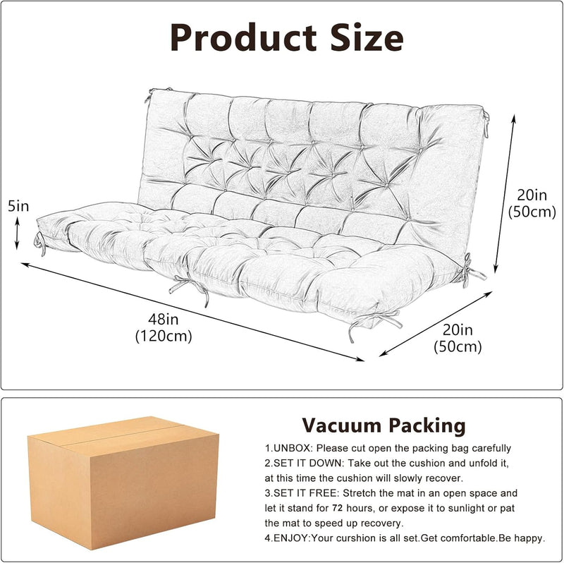 Garden Swing Cushions 3 Seater Waterproof Bench Cushion