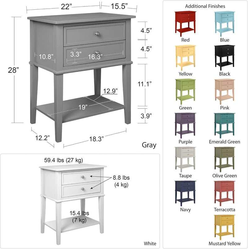 Ameriwood Franklin Accent Table with 2 Drawers MDF