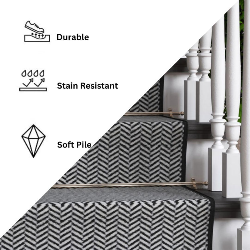 And Bordered Stair Carpet Flecked Striped Stain Resistant