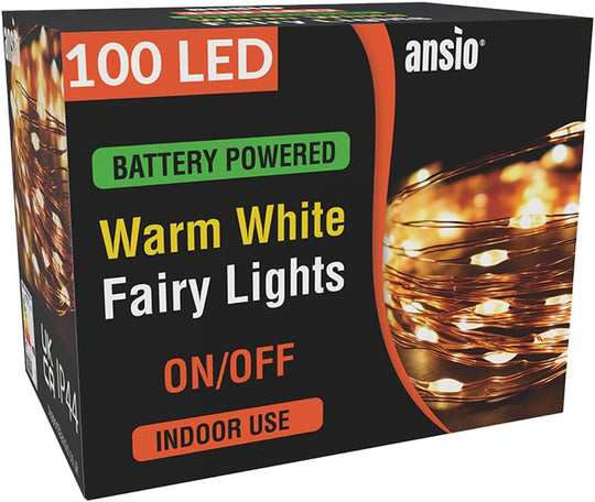 Ansio Fairy Lights Battery Operated 100 LED Copper