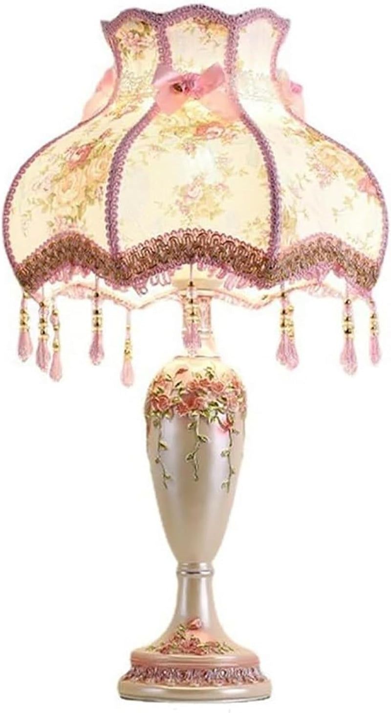 Antique Victorian Lamp with Fringe Lace Vintage Fabric