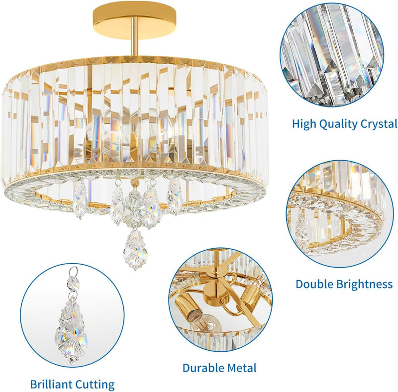 Crystal Ceiling Lights 3-Light Modern LED Chandeliers Fitting