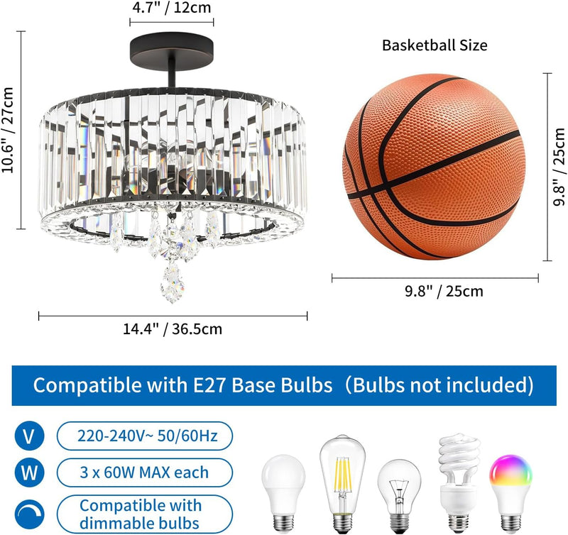 Crystal Ceiling Lights 3-Light Modern LED Chandeliers Fitting