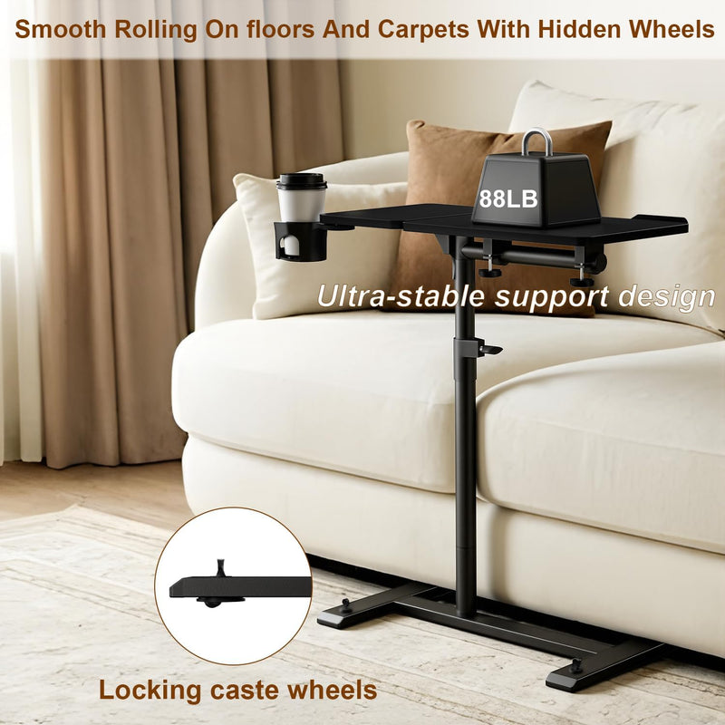 Overbed Table with Wheels Height Adjustable Bedside 2
