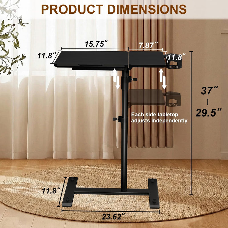 Overbed Table with Wheels Height Adjustable Bedside 2