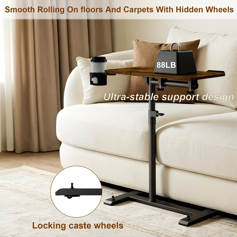 Overbed Table with Wheels Height Adjustable Bedside 2