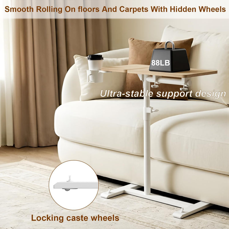 Overbed Table with Wheels Height Adjustable Bedside 2