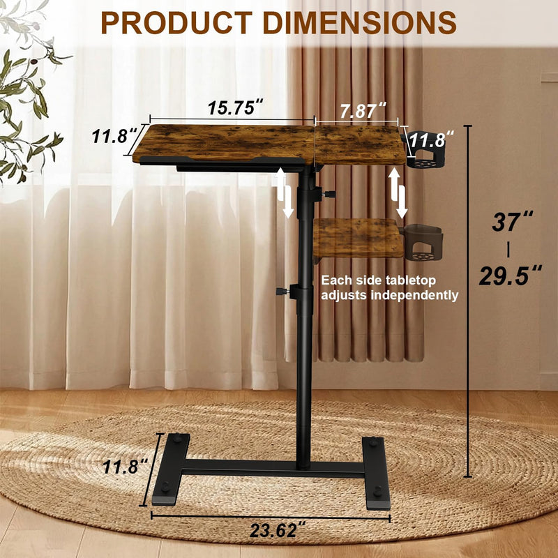 Overbed Table with Wheels Height Adjustable Bedside 2
