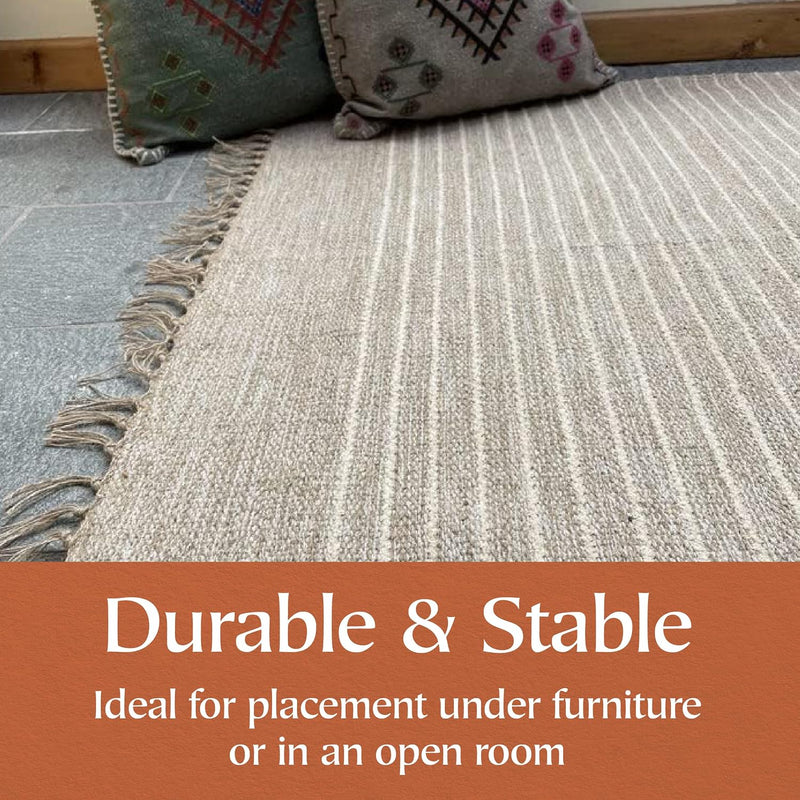 Area Rug Sand and Off Pin Stripe Weave
