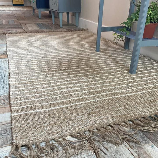 Area Rug Sand and Off Pin Stripe Weave