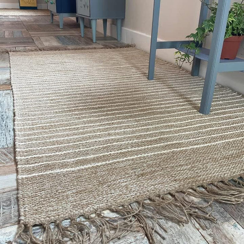 Area Rug Sand and Off Pin Stripe Weave