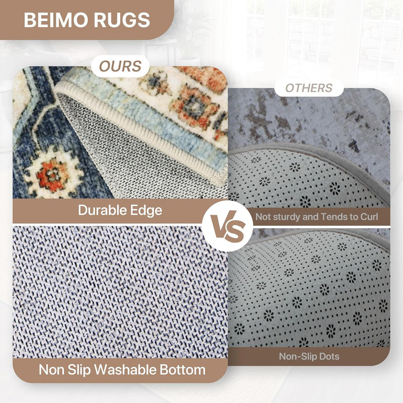 Large Rug Washable Non-Slip Living Room Boho