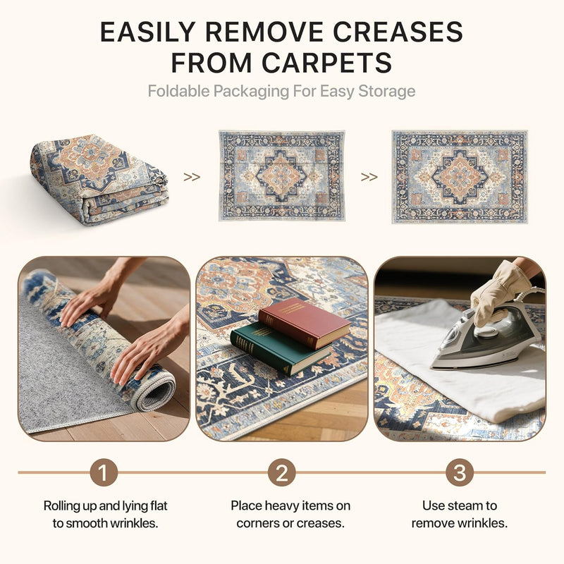 Large Rug Washable Non-Slip Living Room Boho
