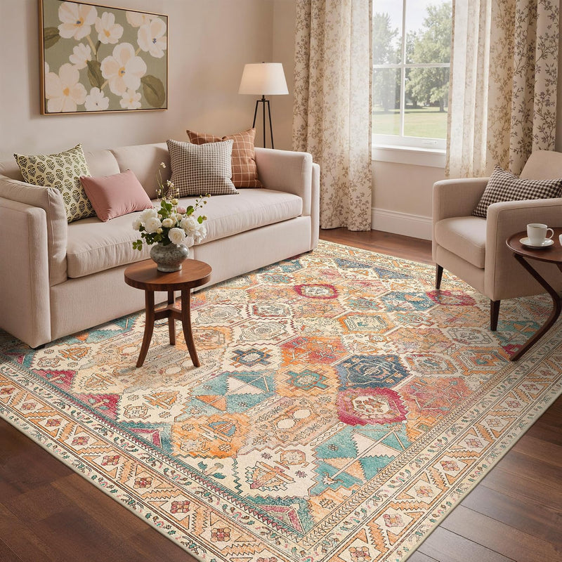 Large Rug Washable Non-Slip Living Room Boho