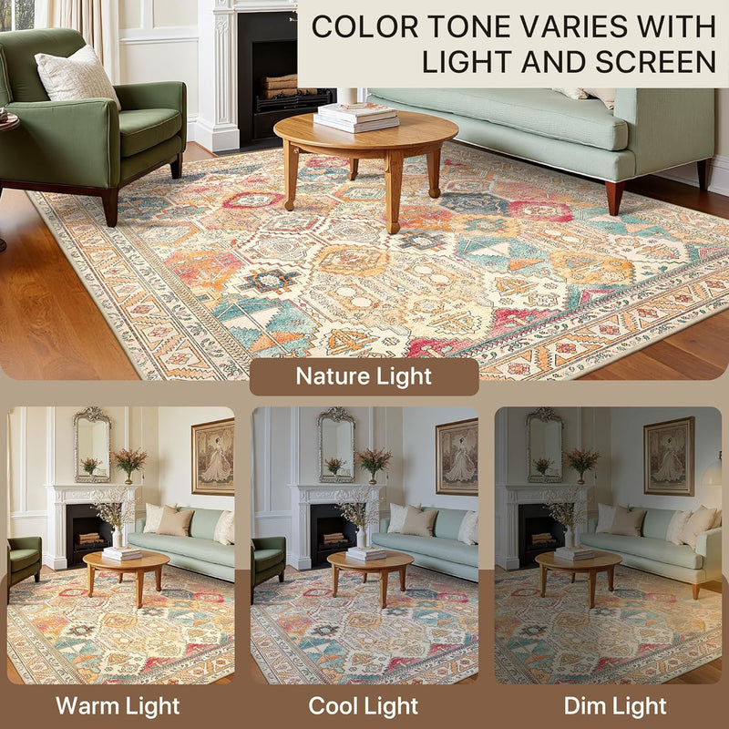 Large Rug Washable Non-Slip Living Room Boho