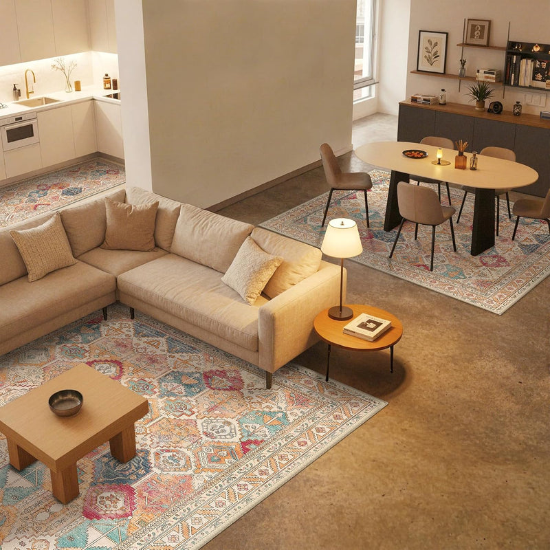 Large Rug Washable Non-Slip Living Room Boho